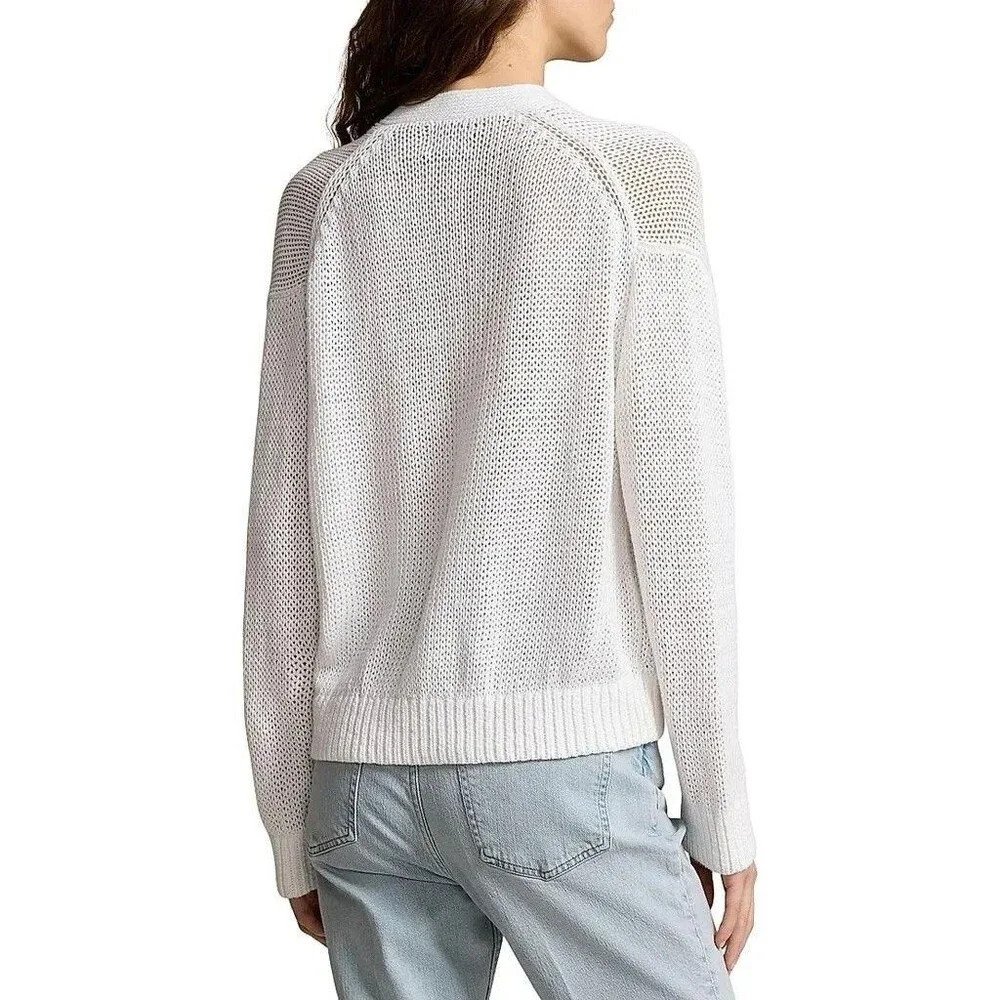 Polo Ralph Lauren Women’s Linen-Cotton V-Neck White Cardigan Sz Medium NWT
